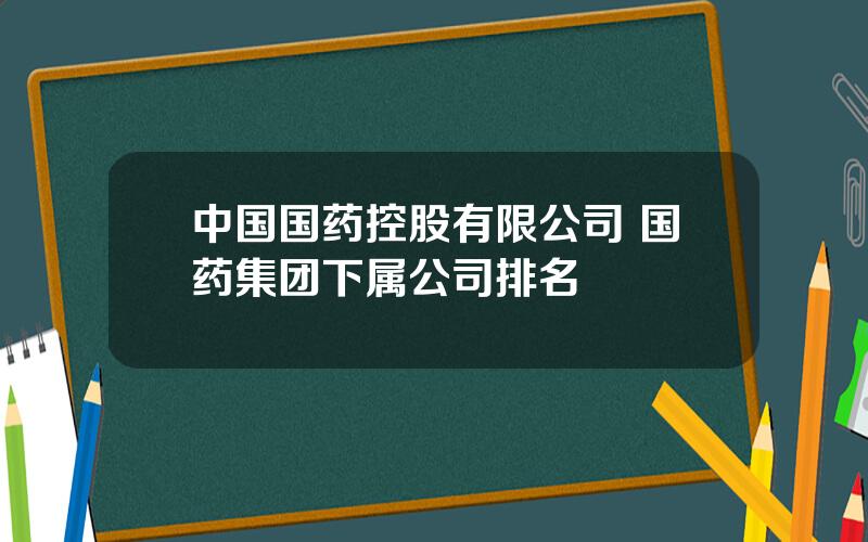 中国国药控股有限公司 国药集团下属公司排名